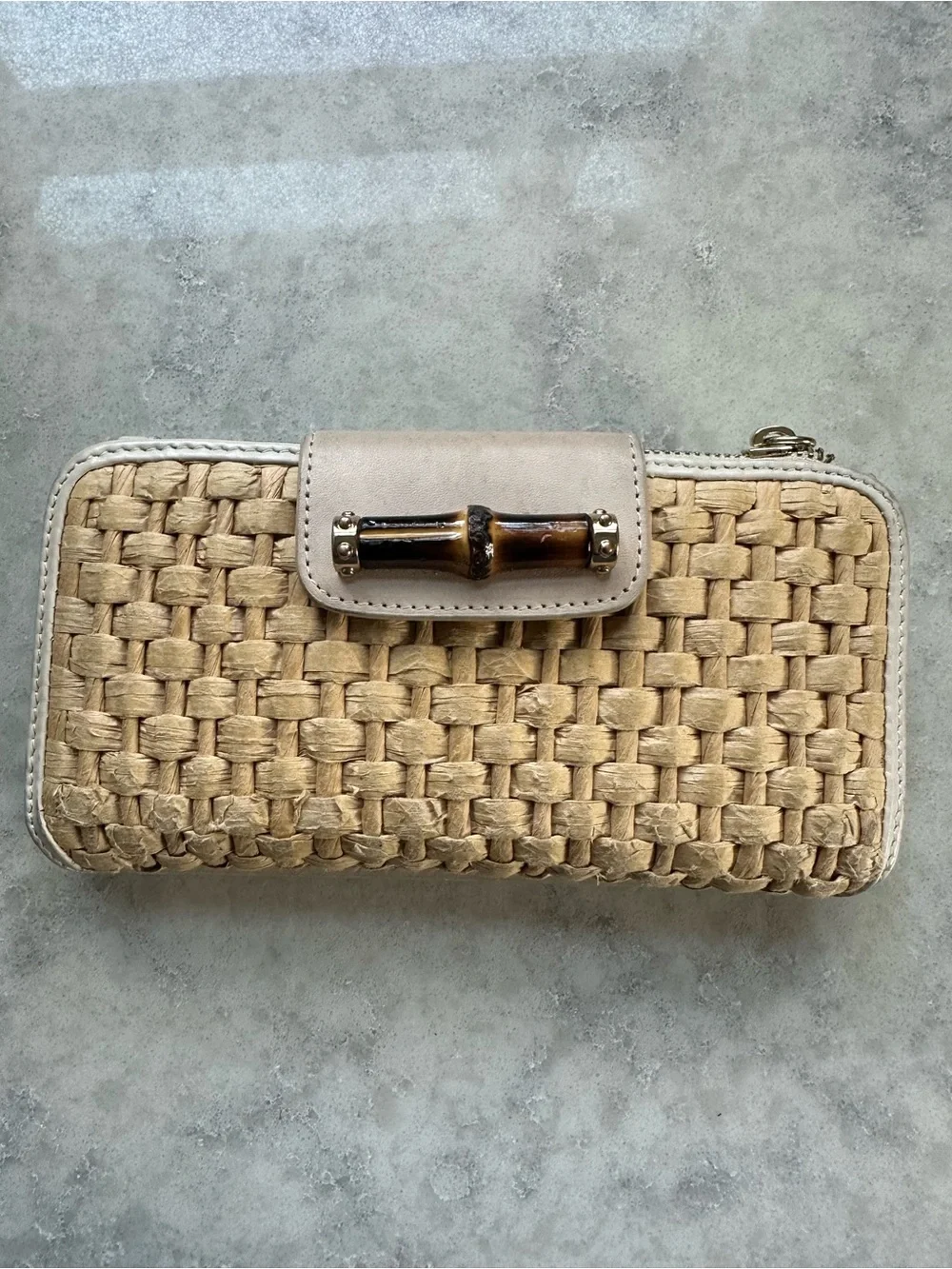 SPARTINA - 449 Wallet - Woven Beige Straw Wallet with Bamboo Accent
